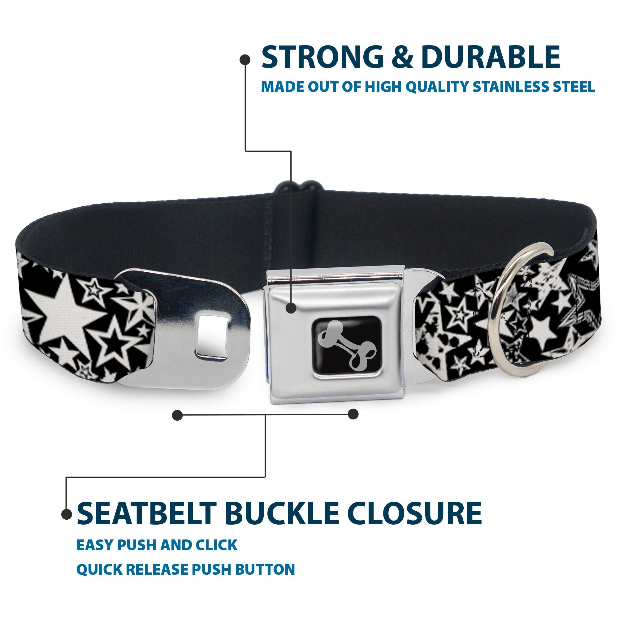 Dog Bone Seatbelt Buckle Collar - Stargazer Black/White
