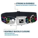 Dog Bone Seatbelt Buckle Collar - Sketch Skull/Star/Heart/Checker Black/Multi