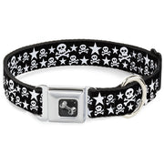 Dog Bone Seatbelt Buckle Collar - Skulls & Stars Black/White