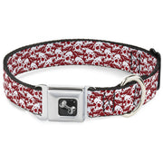 Dog Bone Seatbelt Buckle Collar - Skull Yard Red/White