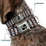 Dog Bone Seatbelt Buckle Collar - Skull w/Bow Black/White/Red