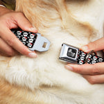 Dog Bone Seatbelt Buckle Collar - Skull w/Bow Black/White/Red
