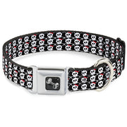 Dog Bone Seatbelt Buckle Collar - Skull w/Bow Black/White/Red