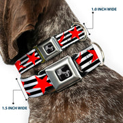 Dog Bone Seatbelt Buckle Collar - Stripes & Stars Black/White/Red