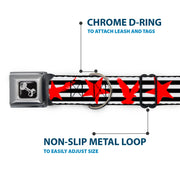 Dog Bone Seatbelt Buckle Collar - Stripes & Stars Black/White/Red