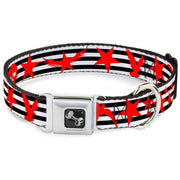 Dog Bone Seatbelt Buckle Collar - Stripes & Stars Black/White/Red