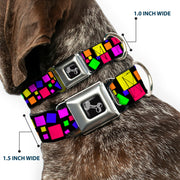 Dog Bone Seatbelt Buckle Collar - Squares Black/Multi Color