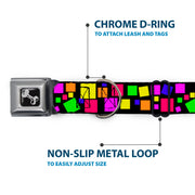 Dog Bone Seatbelt Buckle Collar - Squares Black/Multi Color