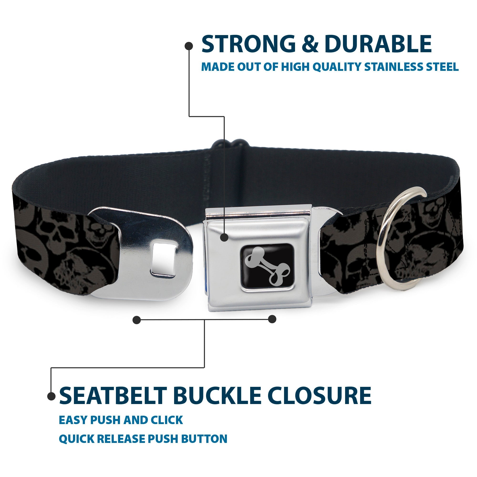 Dog Bone Seatbelt Buckle Collar - Skull Pile Black/Gray