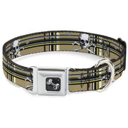 Dog Bone Seatbelt Buckle Collar - Skull & Cross Bones Plaid Tan