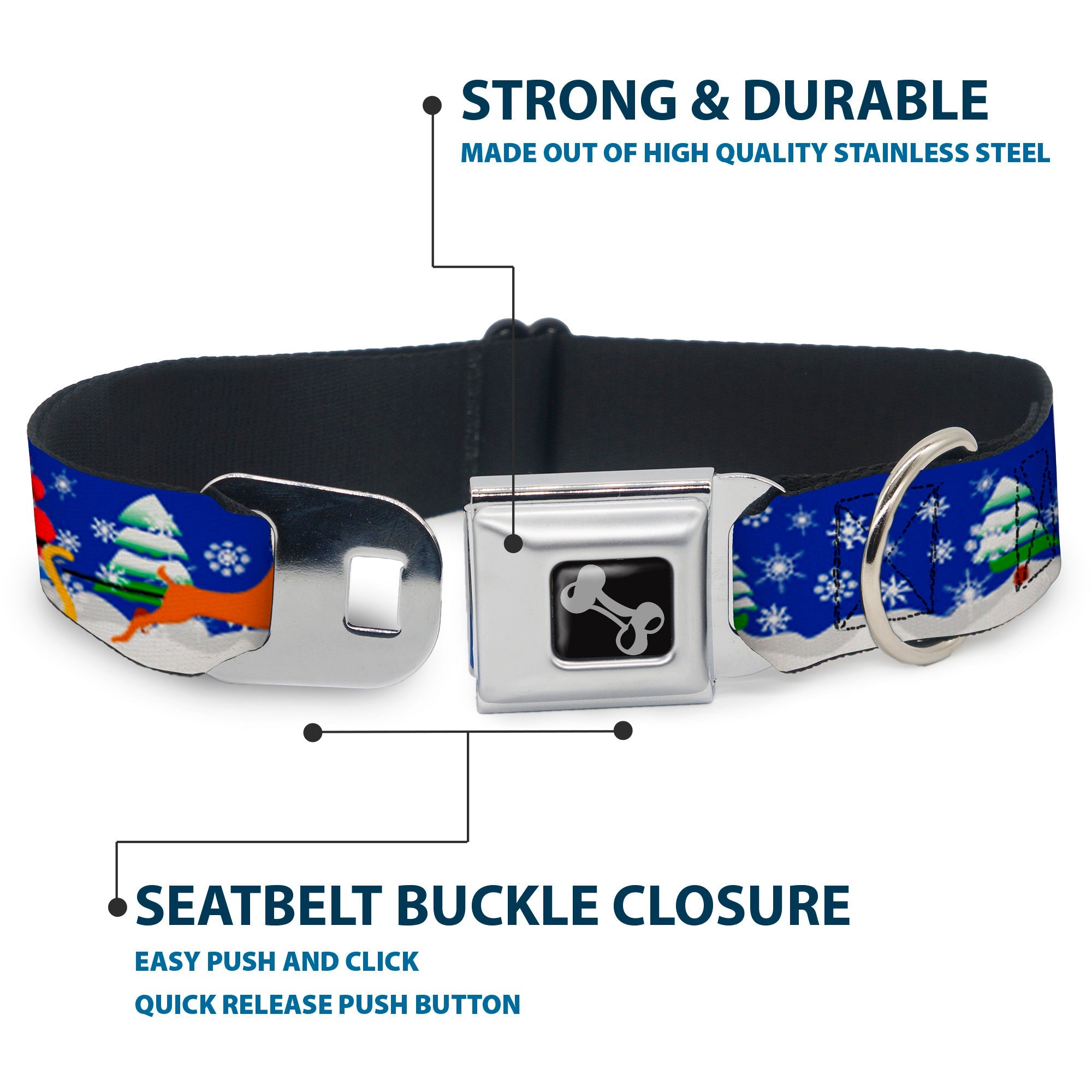 Dog Bone Seatbelt Buckle Collar - Santa & Reindeers