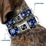 Dog Bone Seatbelt Buckle Collar - Snowflakes Blue/White