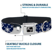 Dog Bone Seatbelt Buckle Collar - Snowflakes Blue/White