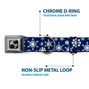 Dog Bone Seatbelt Buckle Collar - Snowflakes Blue/White