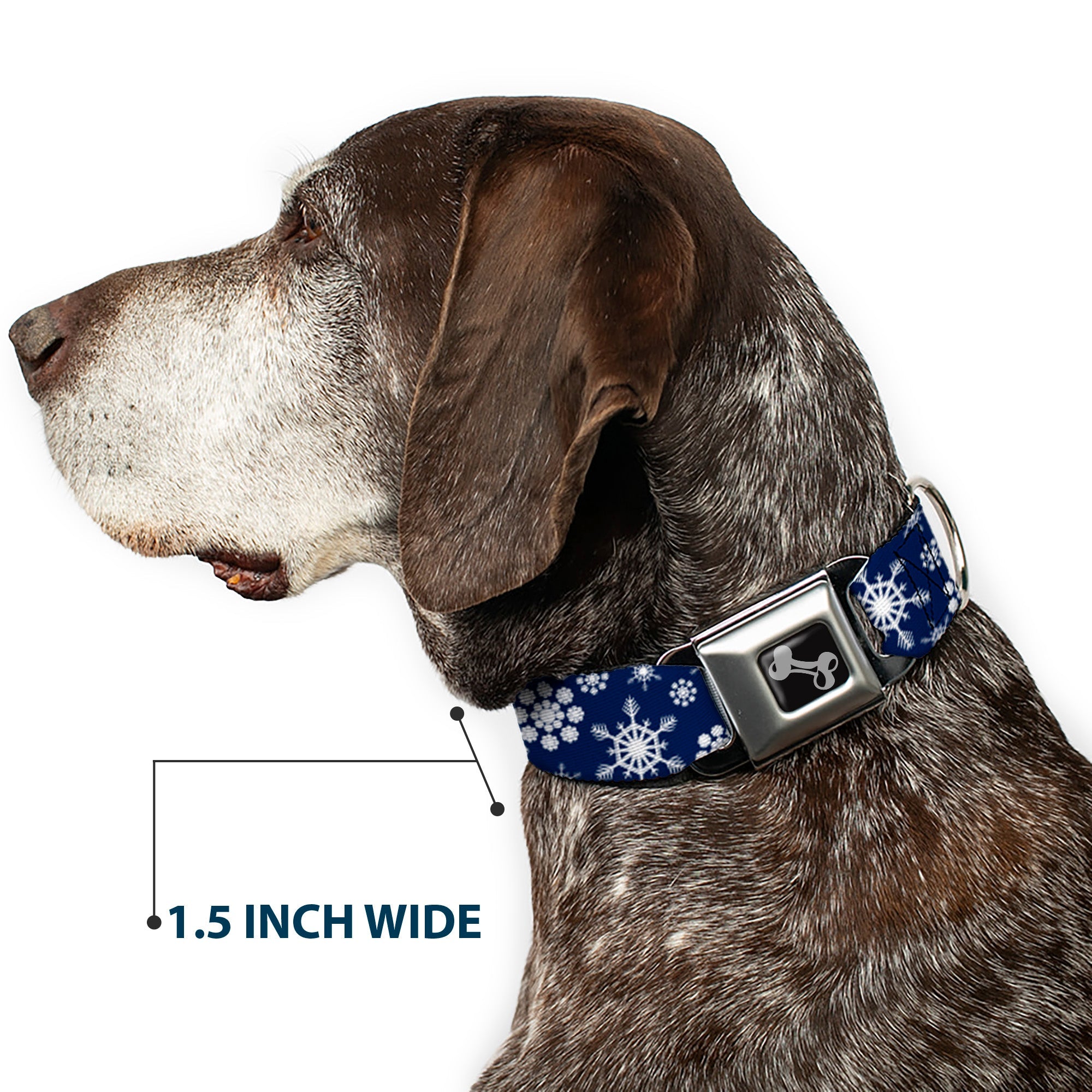 Dog Bone Seatbelt Buckle Collar - Snowflakes Blue/White