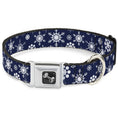 Load image into Gallery viewer, Dog Bone Seatbelt Buckle Collar - Snowflakes Blue/White
