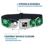 Dog Bone Seatbelt Buckle Collar - Snowflakes Green/White