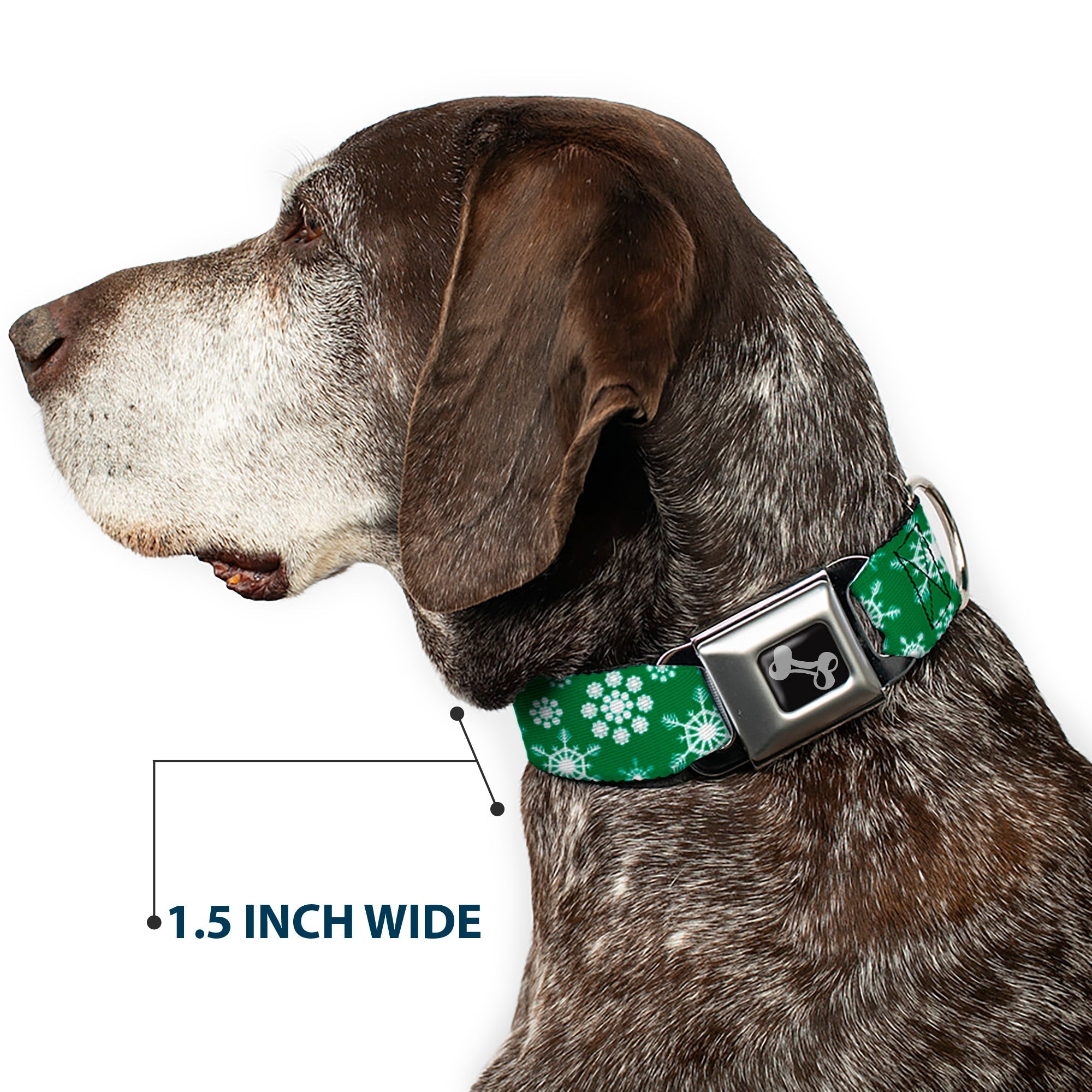 Dog Bone Seatbelt Buckle Collar - Snowflakes Green/White