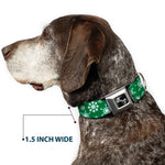Dog Bone Seatbelt Buckle Collar - Snowflakes Green/White