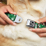 Dog Bone Seatbelt Buckle Collar - Snowflakes Green/White