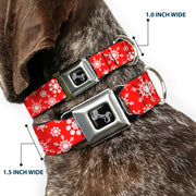 Dog Bone Seatbelt Buckle Collar - Snowflakes Red/White