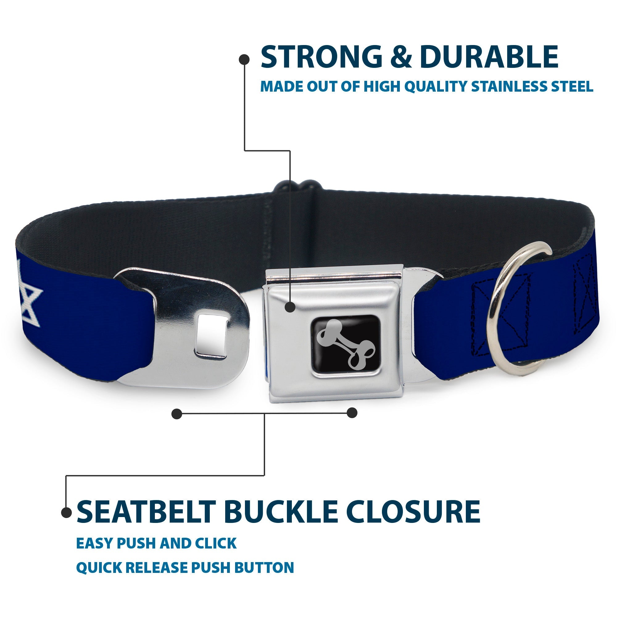 Dog Bone Seatbelt Buckle Collar - Star of David