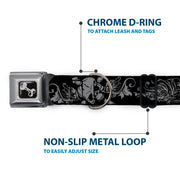 Dog Bone Seatbelt Buckle Collar - Skull & Dagger w/Filigree Black/Gray