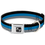 Dog Bone Seatbelt Buckle Collar - Stripes Black/Turquoise/Gray