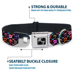 Dog Bone Seatbelt Buckle Collar - Skull & Fleur-de-Lis Black/Multi Color