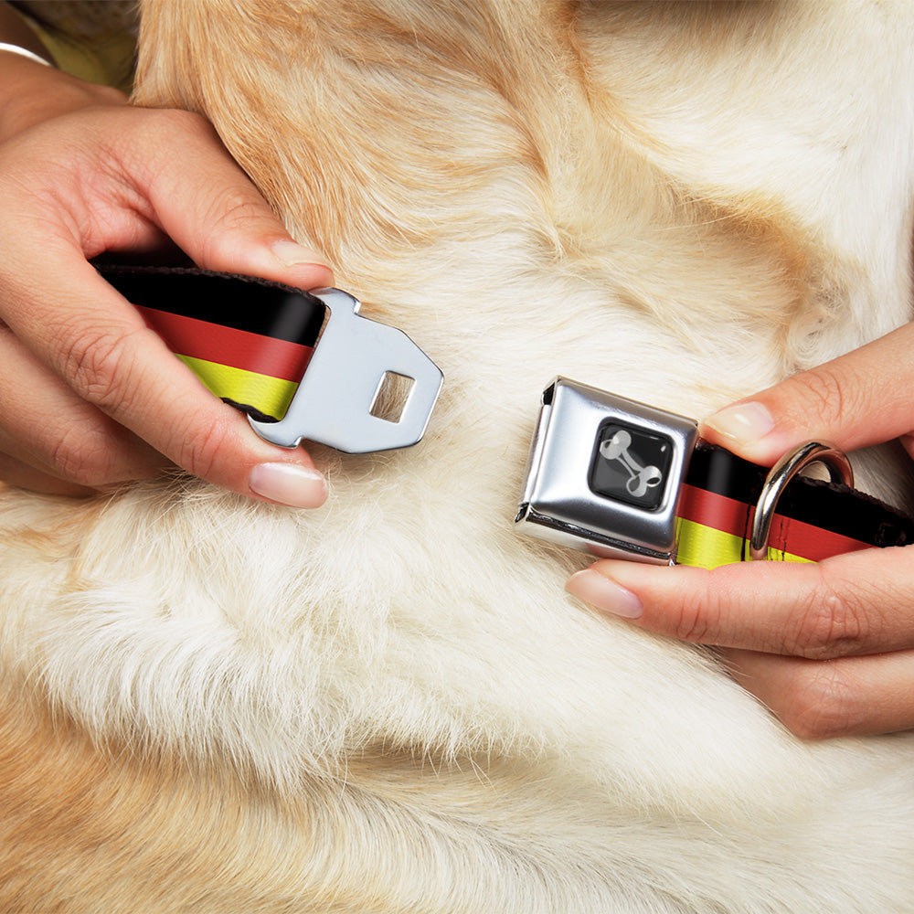Dog Bone Seatbelt Buckle Collar - Stripes Black/Red/Yellow