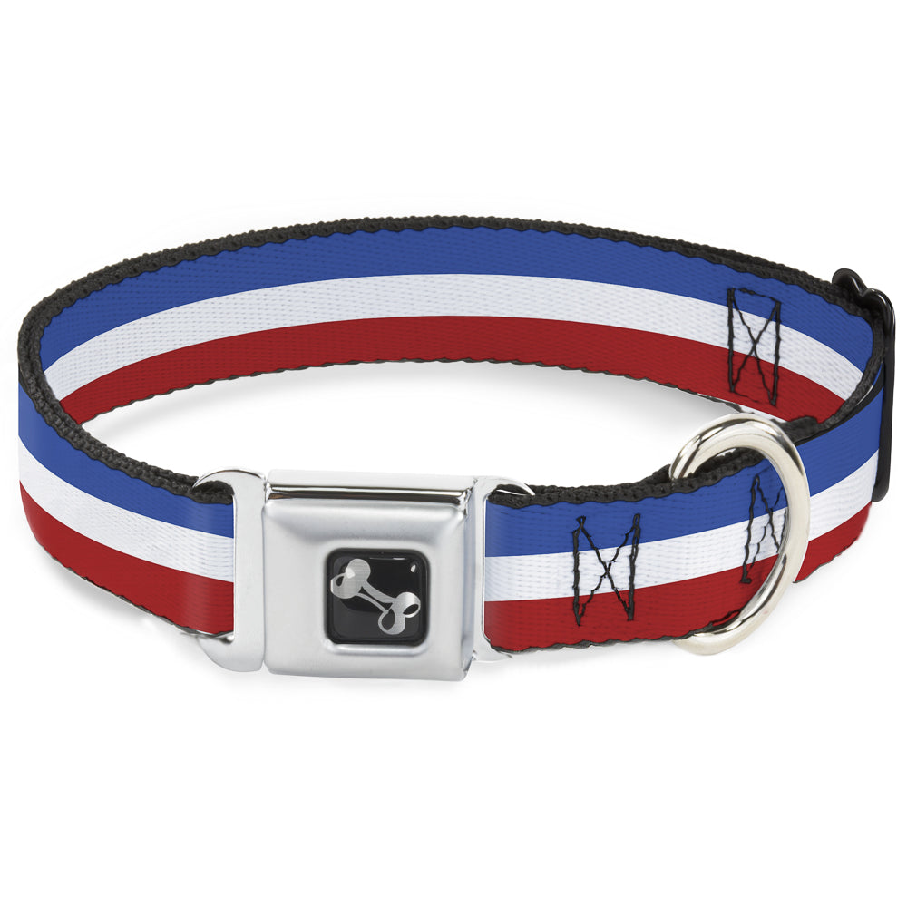 Dog Bone Seatbelt Buckle Collar - Stripes Blue/White/Red
