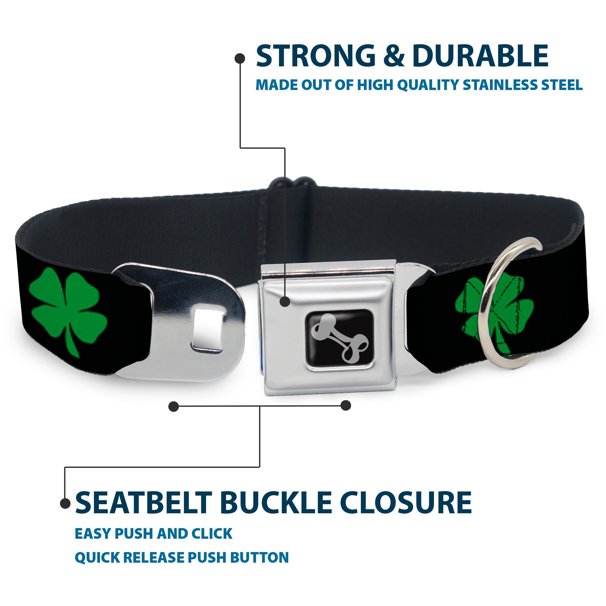 Dog Bone Seatbelt Buckle Collar - St. Pat's Black/Green