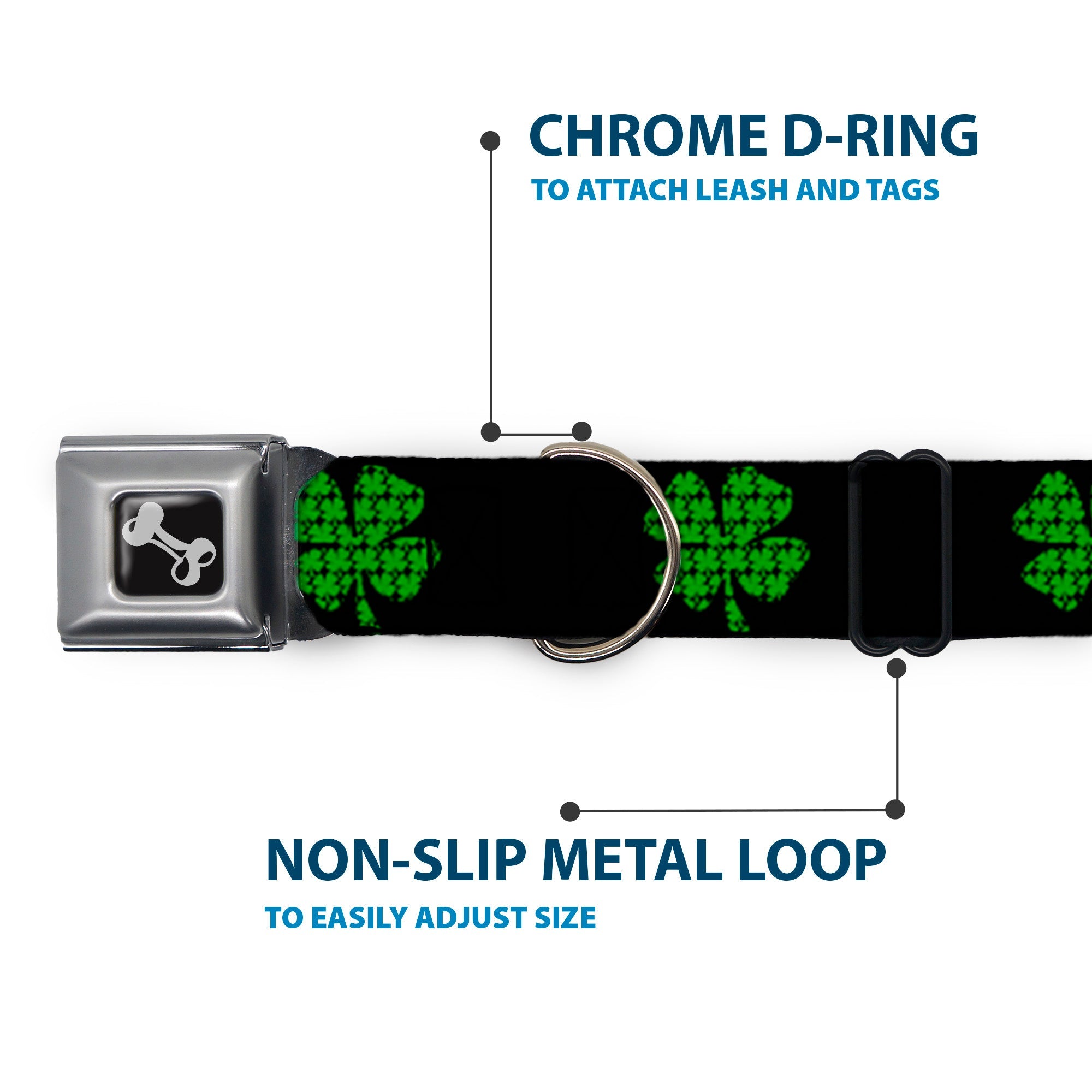 Dog Bone Seatbelt Buckle Collar - St. Pat's Black/Clovers