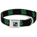 Load image into Gallery viewer, Dog Bone Seatbelt Buckle Collar - St. Pat's Black/Clovers
