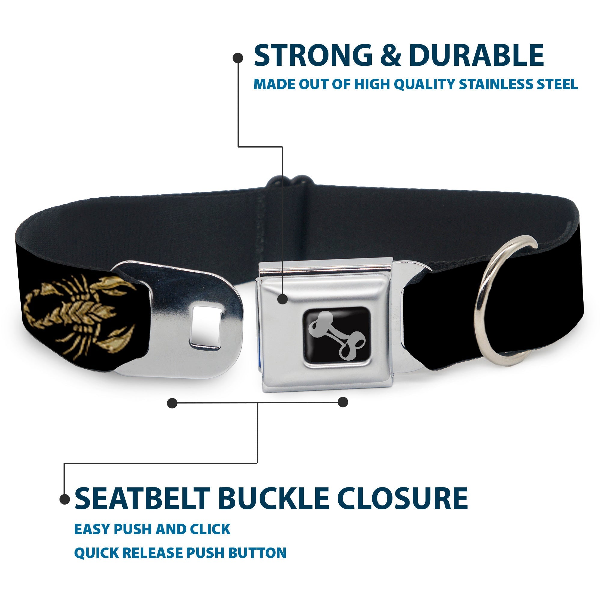 Dog Bone Seatbelt Buckle Collar - Scorpion