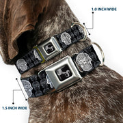 Dog Bone Seatbelt Buckle Collar - Skull Candy Black/Gray/White