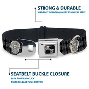 Dog Bone Seatbelt Buckle Collar - Skull Candy Black/Gray/White