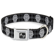 Dog Bone Seatbelt Buckle Collar - Skull Candy Black/Gray/White