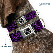 Dog Bone Seatbelt Buckle Collar - Sleeve Skulls Black/Purple