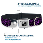 Dog Bone Seatbelt Buckle Collar - Sleeve Skulls Black/Purple