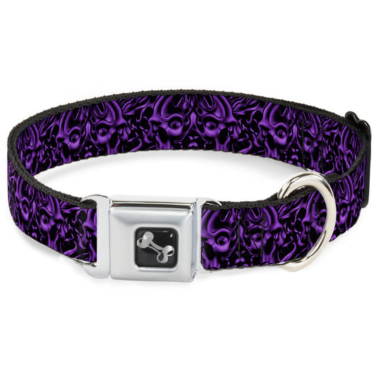 Dog Bone Seatbelt Buckle Collar - Sleeve Skulls Black/Purple