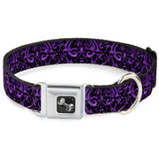 Dog Bone Seatbelt Buckle Collar - Sleeve Skulls Black/Purple