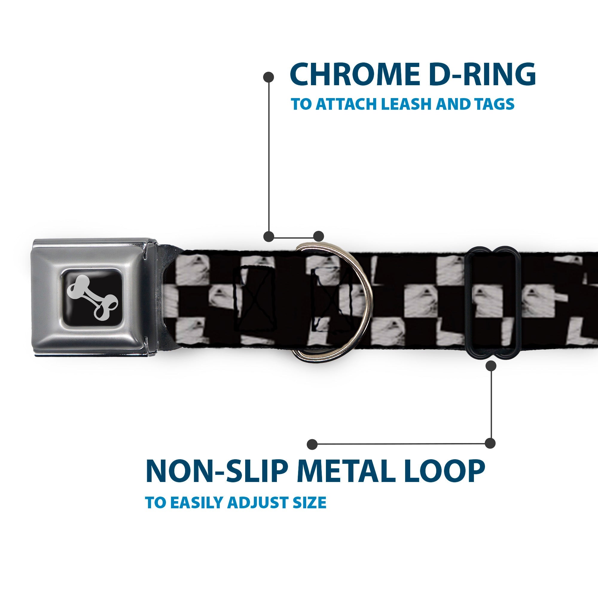 Dog Bone Seatbelt Buckle Collar - Scribble Checker Black/White