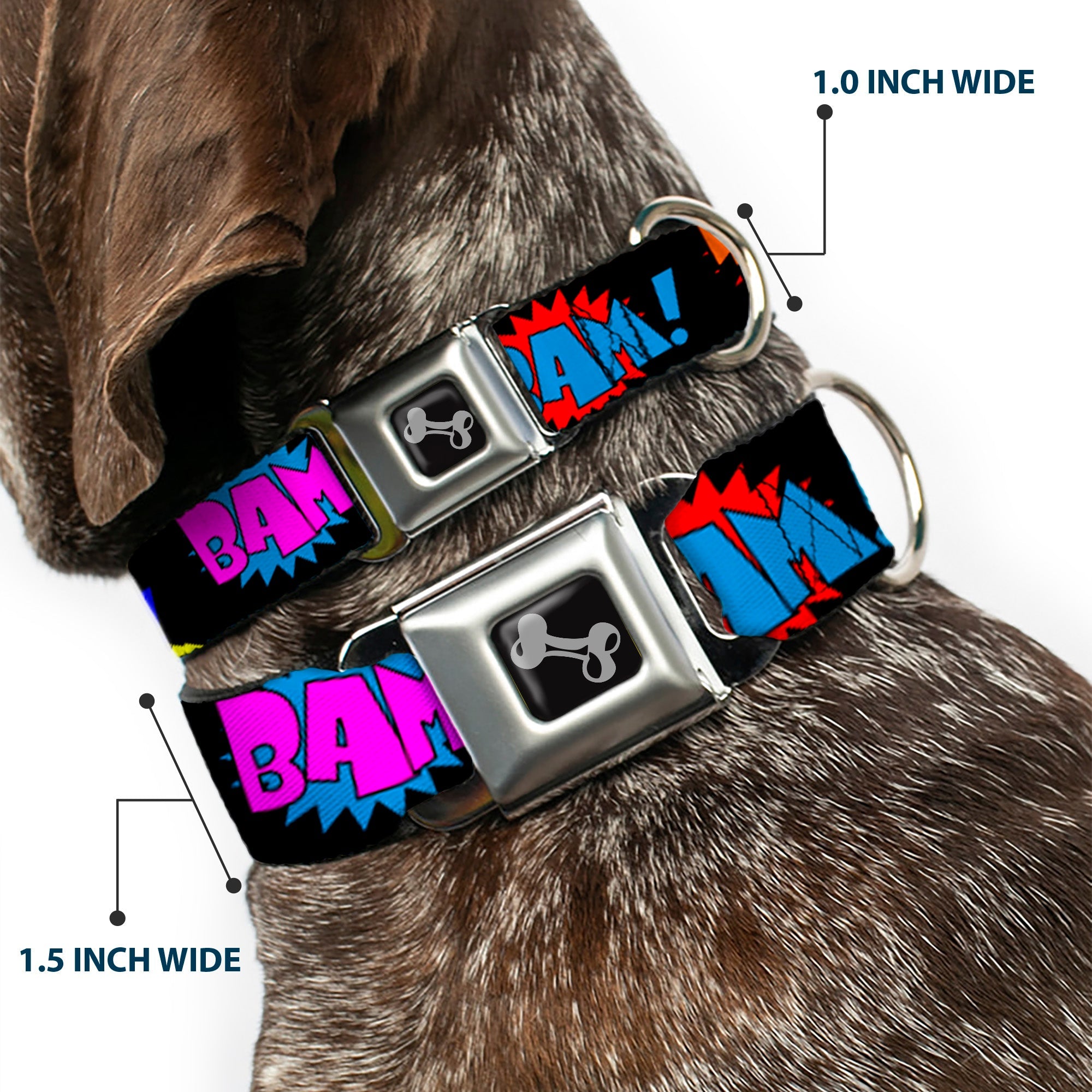 Dog Bone Seatbelt Buckle Collar - Sound Effects Black/Multi Color