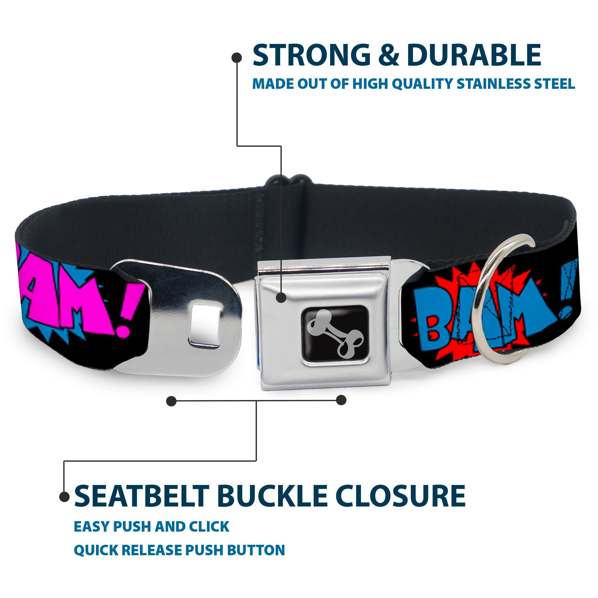 Dog Bone Seatbelt Buckle Collar - Sound Effects Black/Multi Color