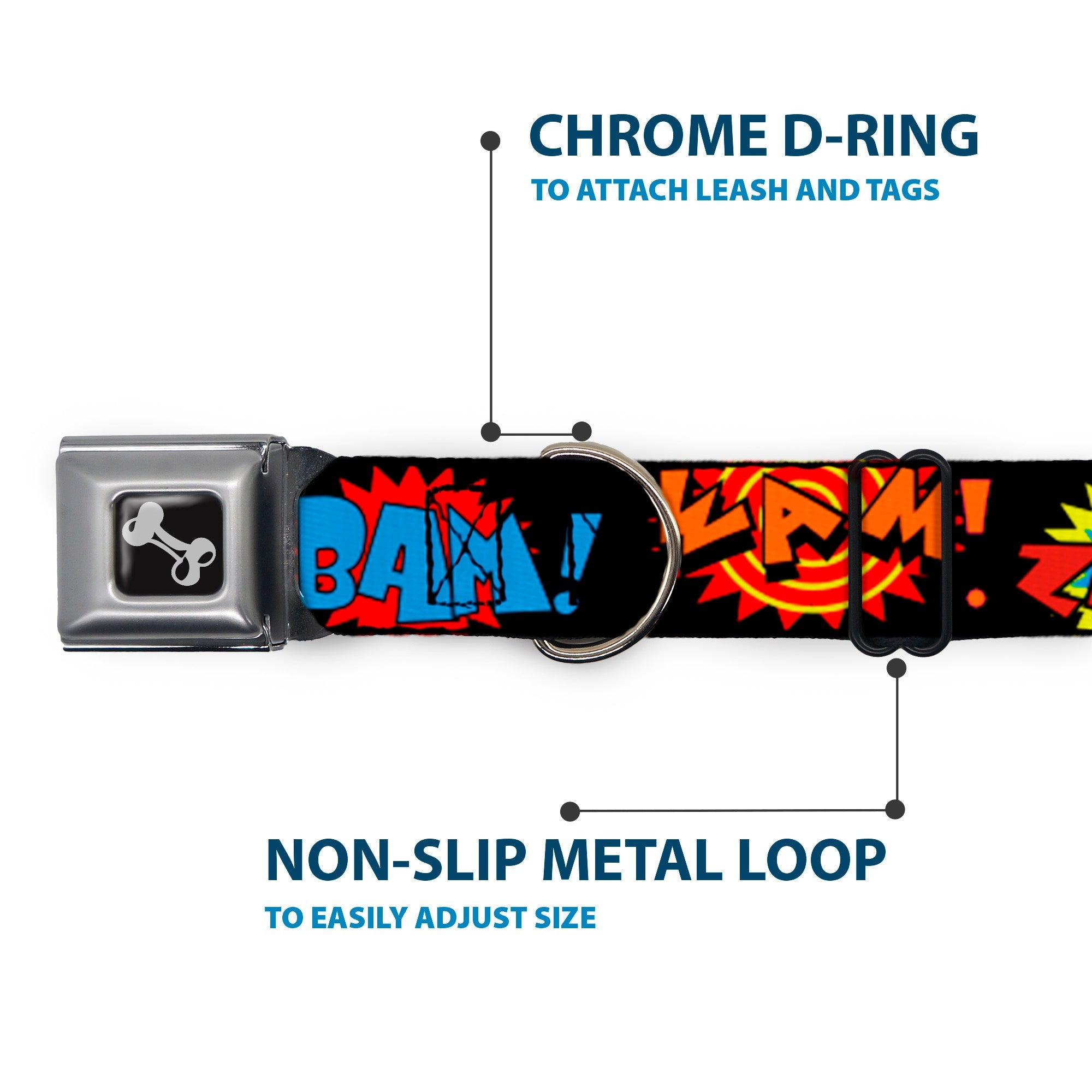 Dog Bone Seatbelt Buckle Collar - Sound Effects Black/Multi Color