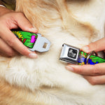 Dog Bone Seatbelt Buckle Collar - Sound Effects Green/Multi Color