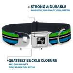 Dog Bone Seatbelt Buckle Collar - Scribble Stripes Blue/Green/White