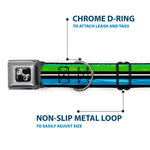 Dog Bone Seatbelt Buckle Collar - Scribble Stripes Blue/Green/White