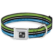 Dog Bone Seatbelt Buckle Collar - Scribble Stripes Blue/Green/White